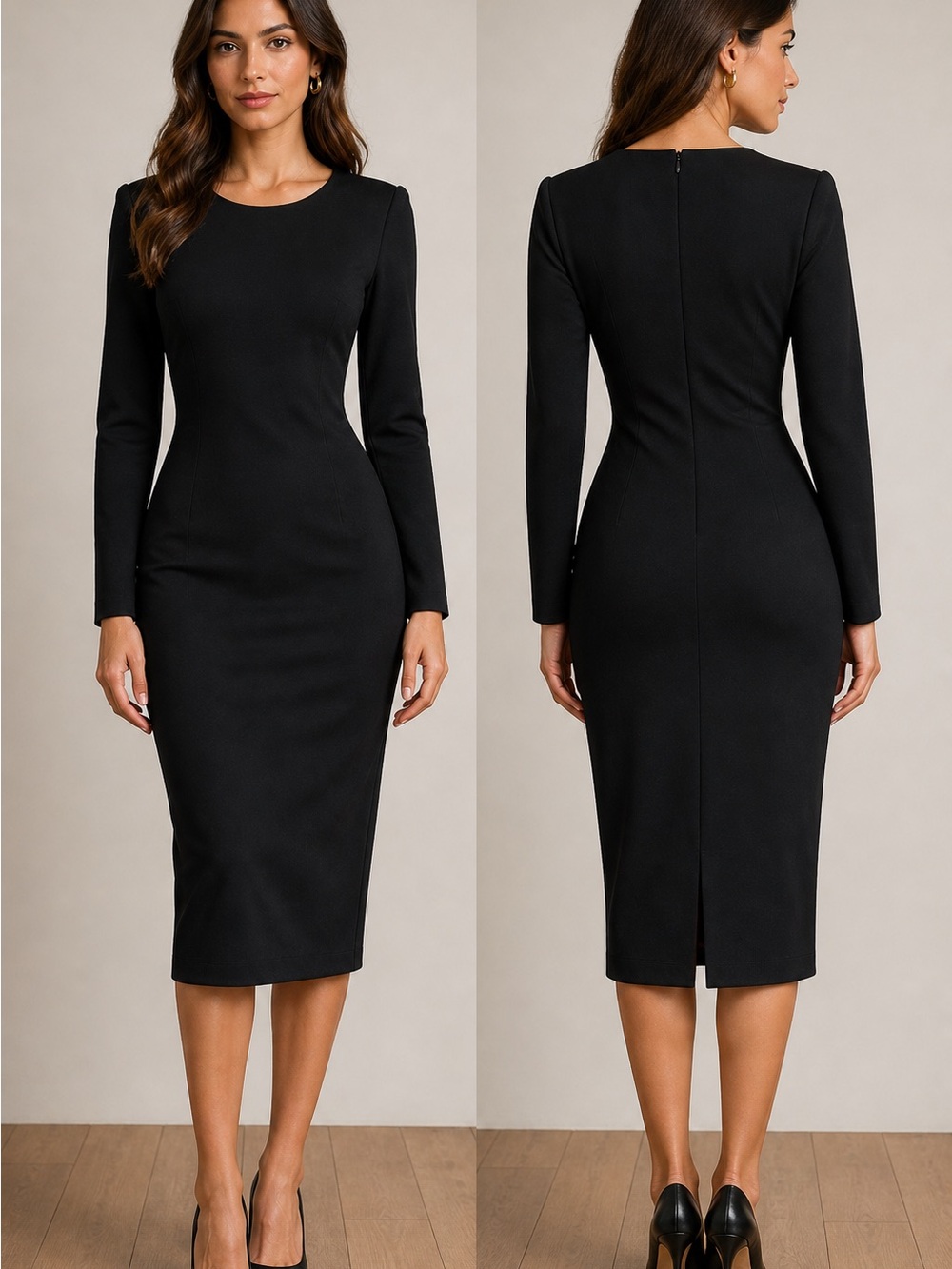 Brass XS Black Bodycon Midi‎ Dress
Long Sleeve Minimalist Fitted